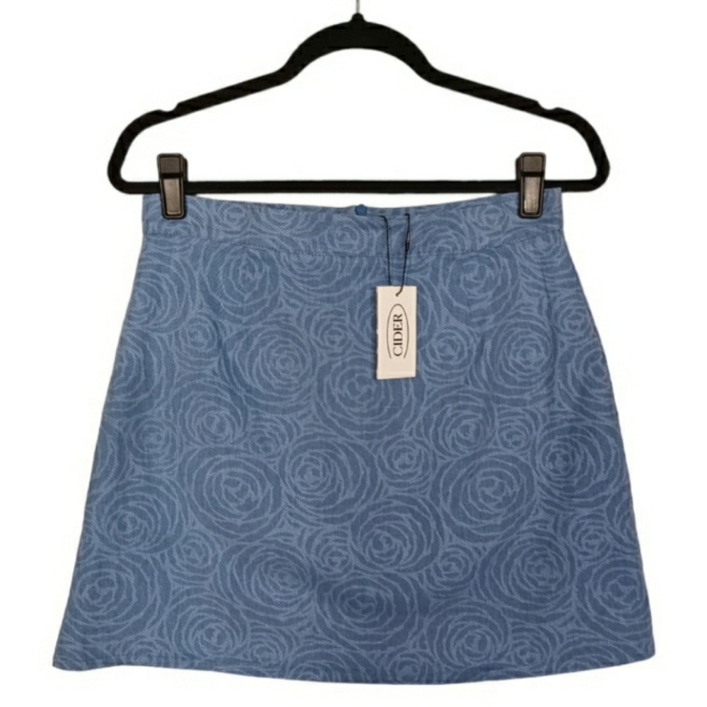CIDER Floral Rose Blue Mini A-Line Skort Skirt Large NWT